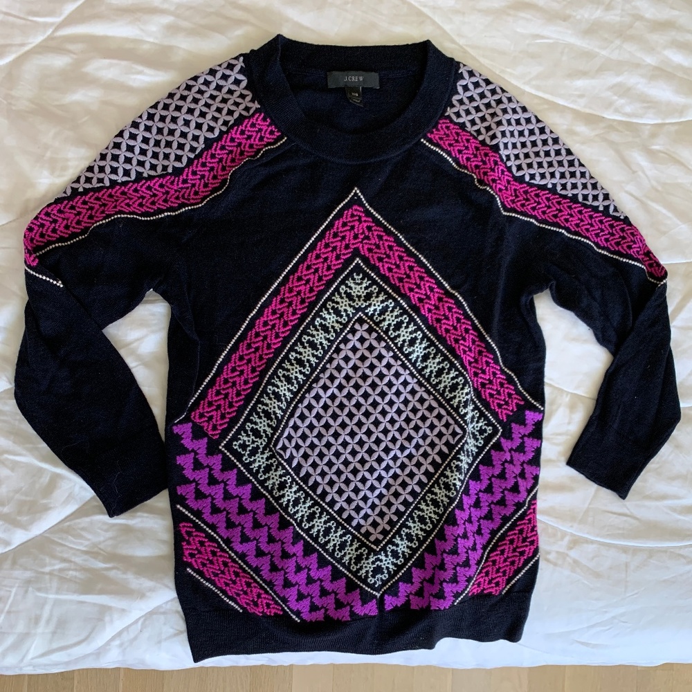 J.CREW Merino Wool Knit Patterned Sweater